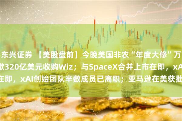 东兴证券 【美股盘前】今晚美国非农“年度大修”万众瞩目;欧盟批准谷歌320亿美元收购Wiz;与SpaceX合并上市在即,xAI创始团队半数成员已离职;亚马逊在美获批部署4500颗卫星