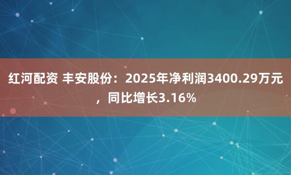 红河配资 丰安股份:2025年净利润3400.29万元,同比增长3.16%